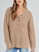 Women's Waffle Side Slit Knit Sweater