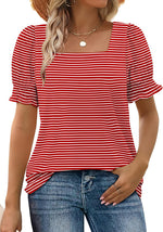 Women's Square Neck Smocked Sleeve Casual Tops