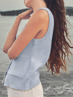 Women's Knitted Ribbed Sleeveless Button Down Top