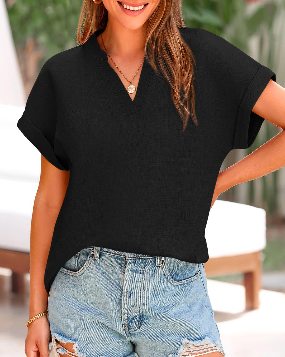 Women's V Neck Loose Flowing Shirt Top