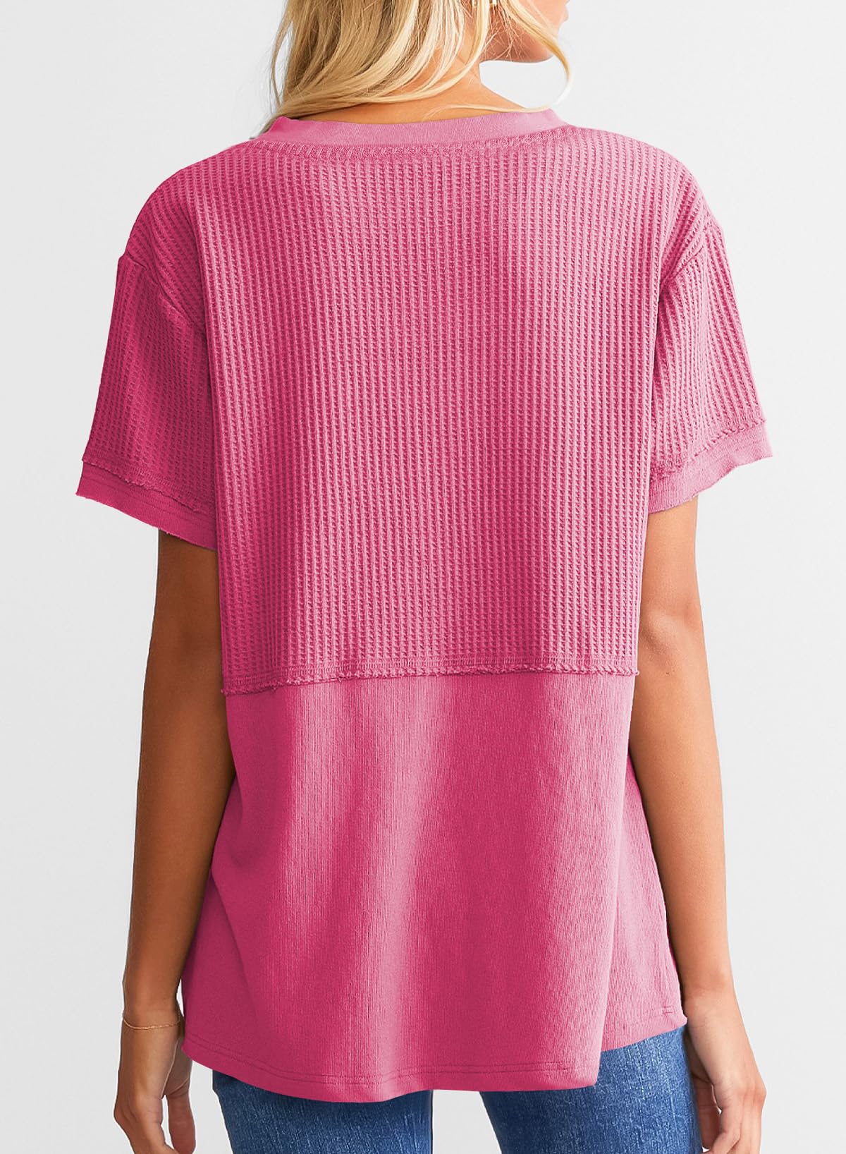 Women's CasualWaffle Knit Short Sleeve Top