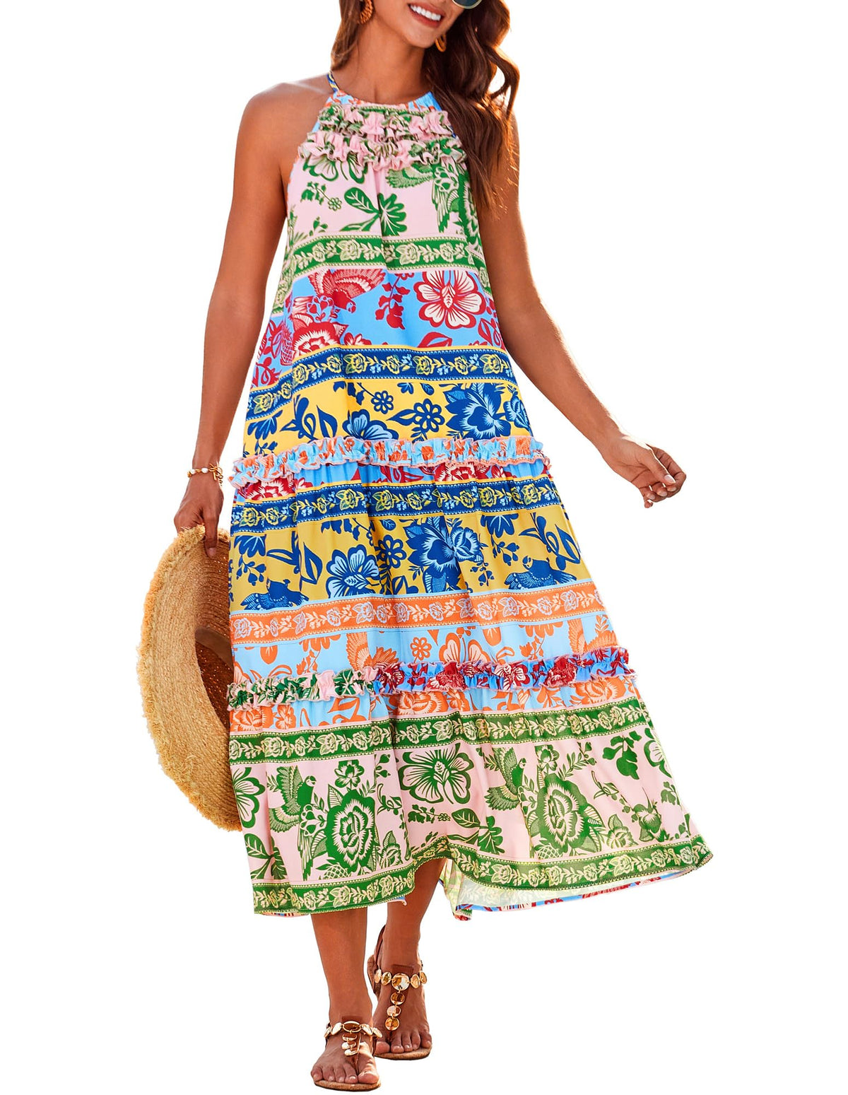 Women's Halter Neck Floral Print Vacation Dress