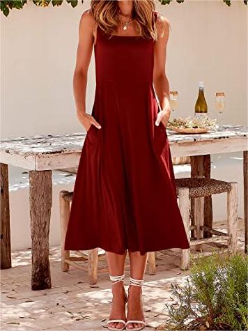 Casual Square Neck Sleeveless Beach Midi Dress