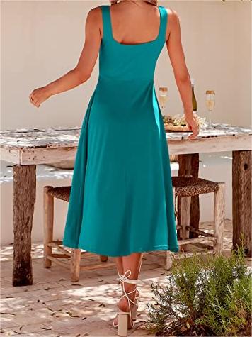 Casual Square Neck Sleeveless Beach Midi Dress
