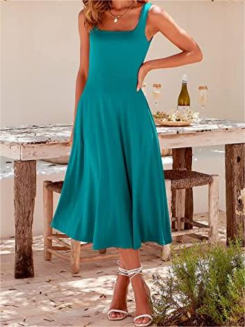 Casual Square Neck Sleeveless Beach Midi Dress