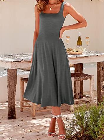Casual Square Neck Sleeveless Beach Midi Dress