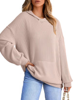 Women's Ribbed Knit Pullover Hoodie