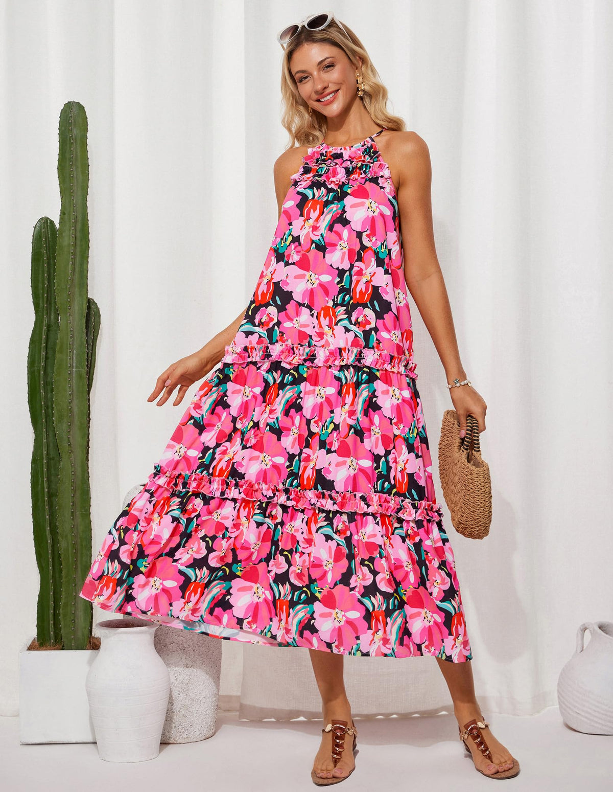 Women's Halter Neck Floral Print Vacation Dress