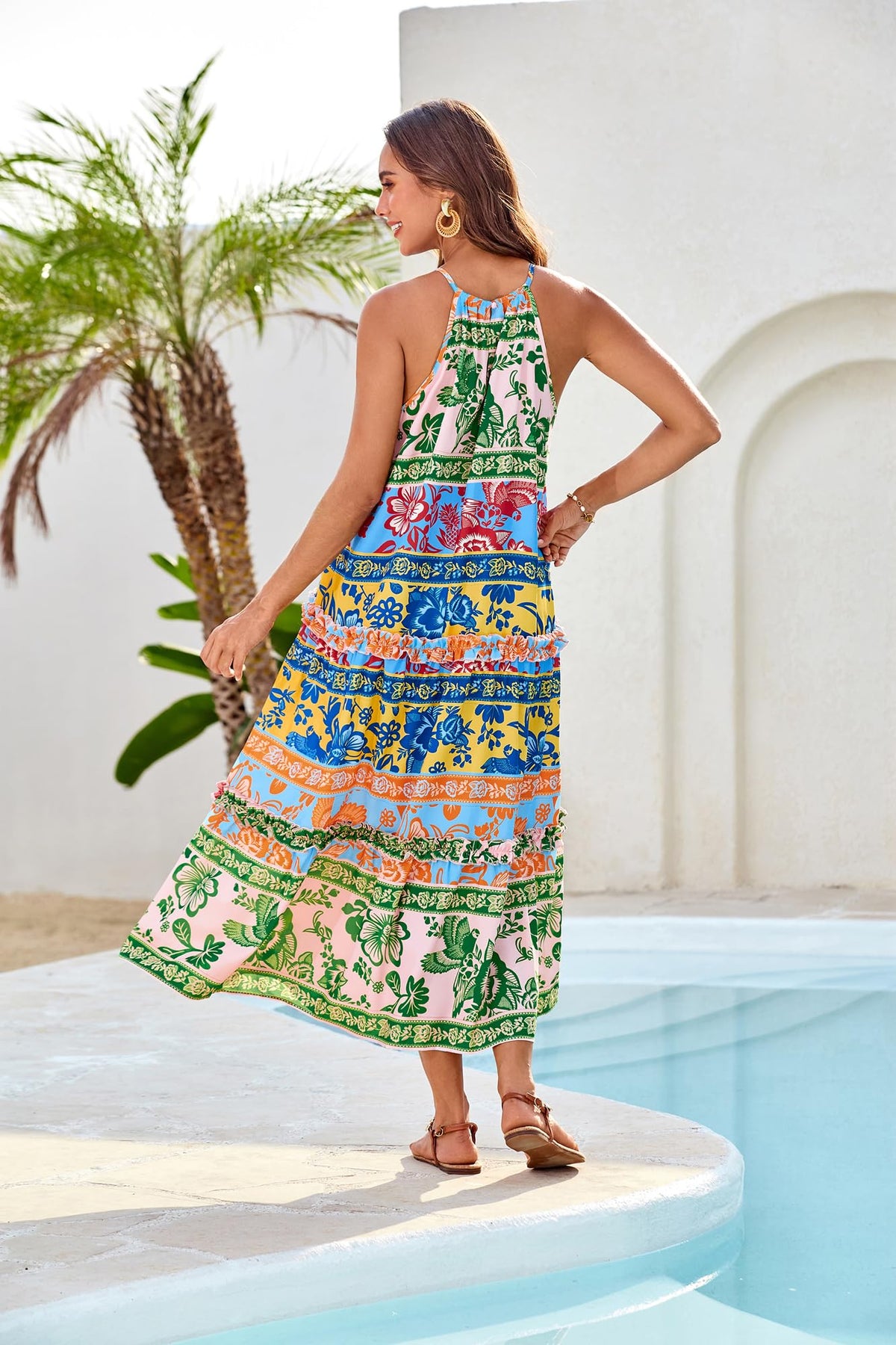 Women's Halter Neck Floral Print Vacation Dress
