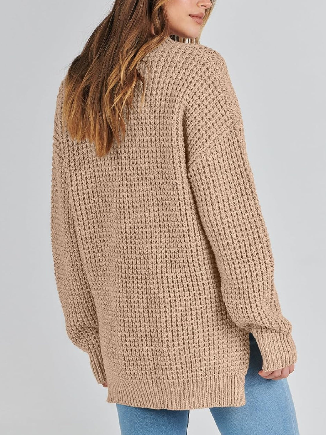 Women's Waffle Side Slit Knit Sweater