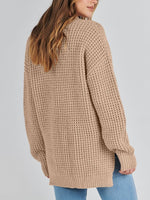 Women's Waffle Side Slit Knit Sweater