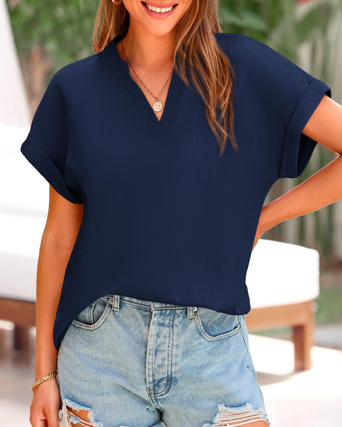 Women's V Neck Loose Flowing Shirt Top