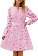 Women's Long Sleeve Hollow Out Eyelet Dress