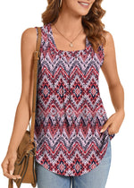 Summer Printed Pleated Sleeveless Tank Top for Women