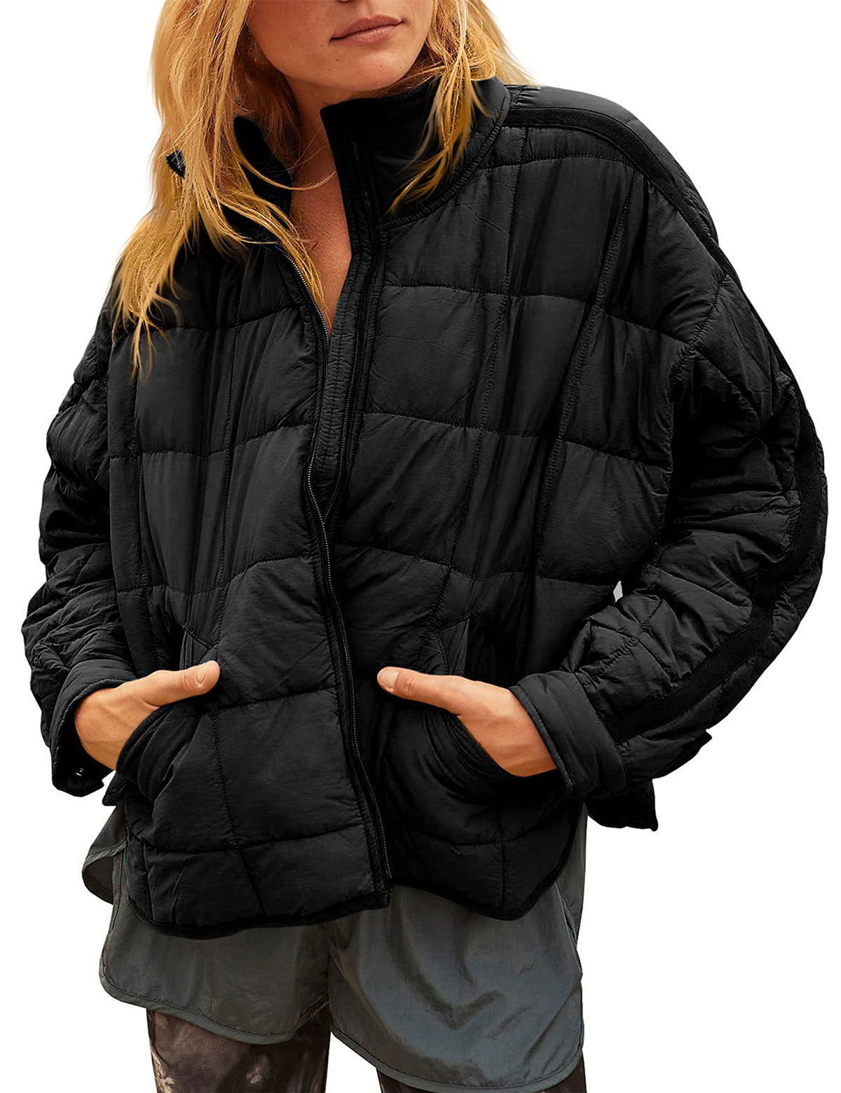 Women's Oversized Splice Quilted Lightweight Puffer Jacket
