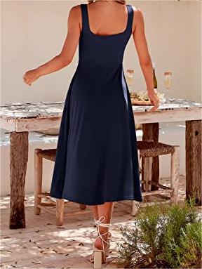 Casual Square Neck Sleeveless Beach Midi Dress