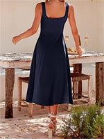 Casual Square Neck Sleeveless Beach Midi Dress