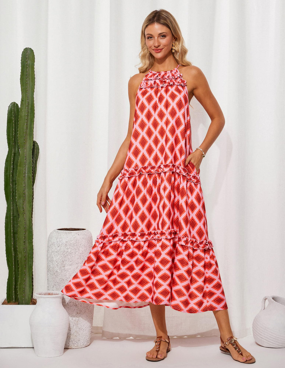 Women's Halter Neck Floral Print Vacation Dress