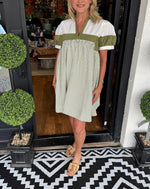 Women's V Neck Puff Sleeve Striped Shirt Dress