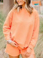 Women's Textured Long Sleeves Drawstring Shorts Set