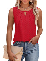 Women's Summer Keyhole Neck Pleated Tank Tops
