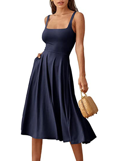 Casual Square Neck Sleeveless Beach Midi Dress