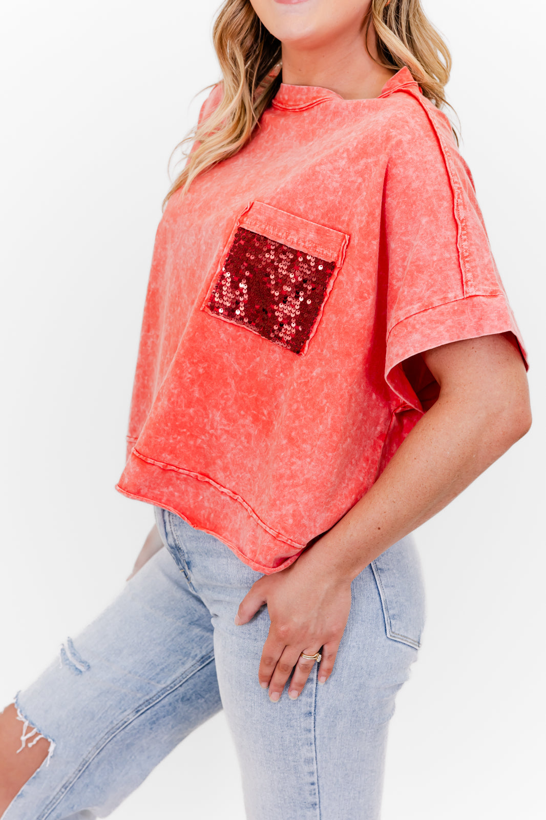 Women's Mineral Wash Sparkle Pocket Boxy T-shirts