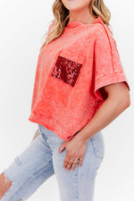 Women's Mineral Wash Sparkle Pocket Boxy T-shirts