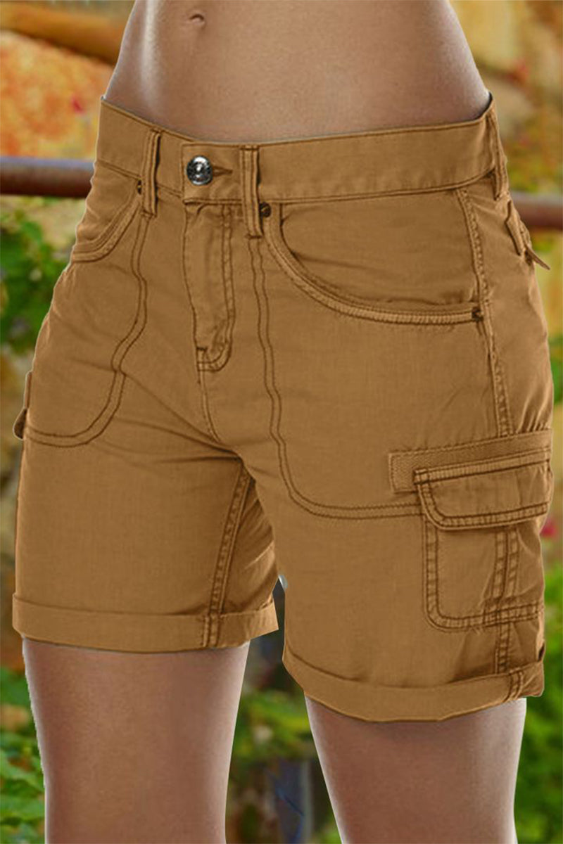 Solid Stitch Trim Roll Hem Shorts
