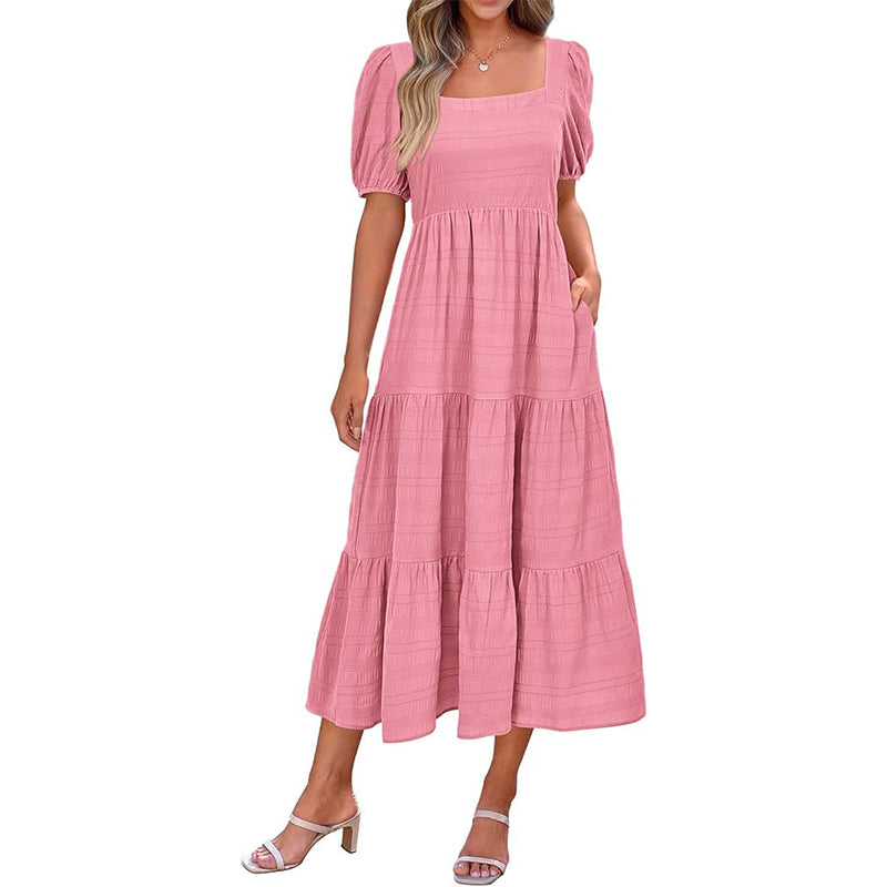 Puff Sleeve Smocked FlowyMidi Dress