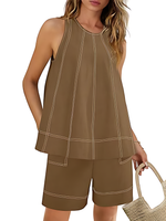 Women's Stitching Tank Tops and High Waist Shorts Set