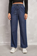 Wide-leg High-rise Drawstring Jeans