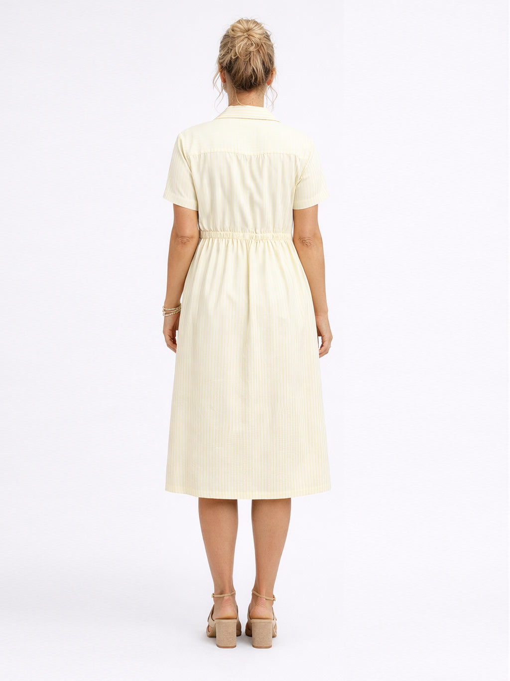 Women's Striped Cotton Shirt Dress with Pockets