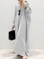 Women's Long Sleeve Button Down Loose Striped Maxi Shirt Dress