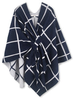 Women's Windowpane Reversible Capes Cardigan Shawls