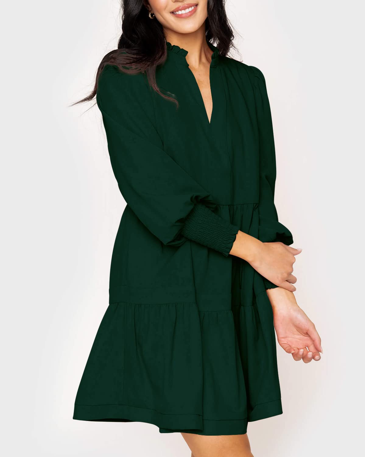 Women's V-Neck Long Sleeve Ruffle Tiered Dress