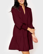 Women's V-Neck Long Sleeve Ruffle Tiered Dress