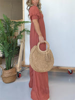 Women's Square Neckline Jumpsuit with Smocked Bodice Button