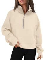 Women's Half Zip Cropped Sweatshirt With Thumb Holes