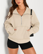 Women's Half Zip Cropped Sweatshirt With Thumb Holes