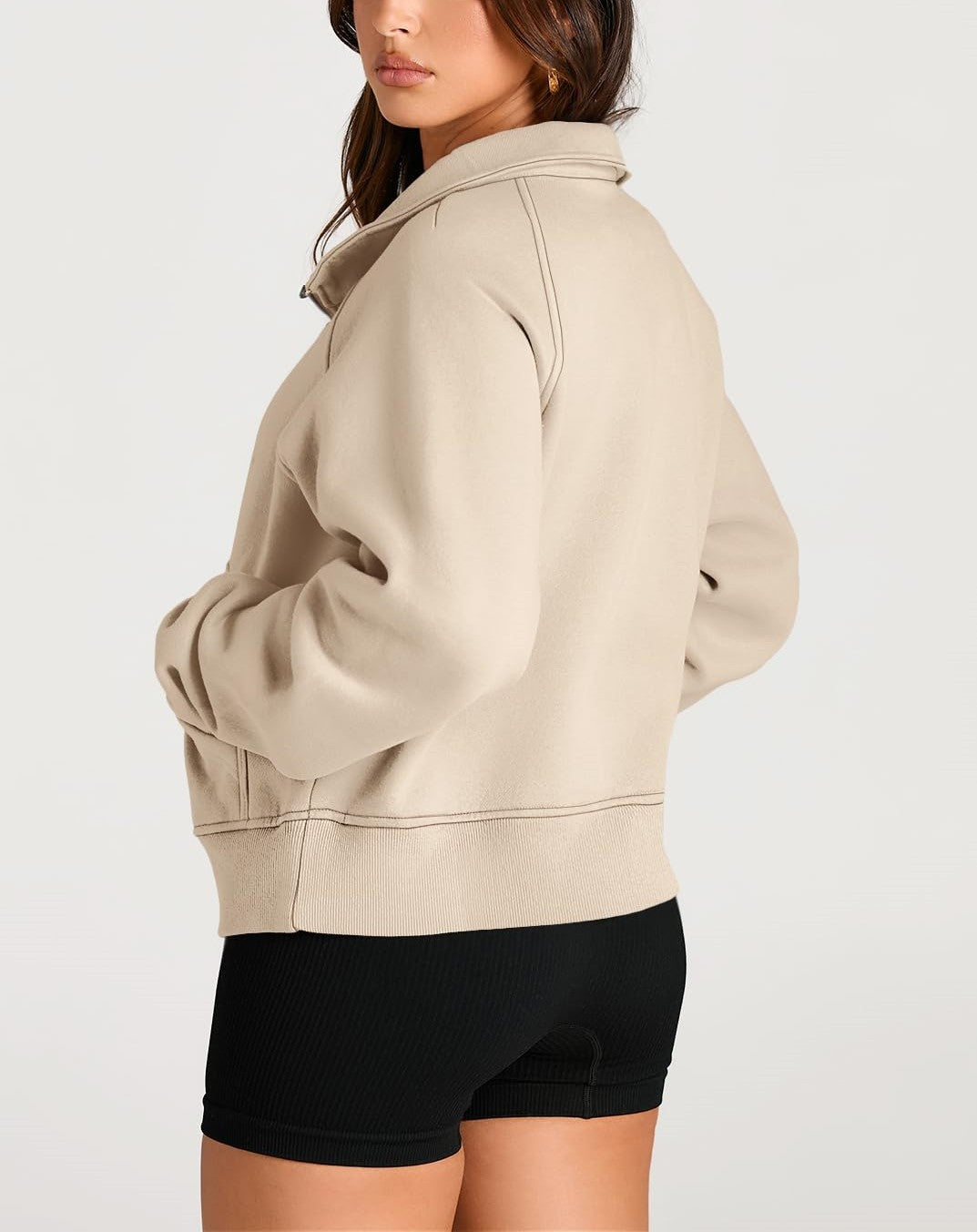 Women's Half Zip Cropped Sweatshirt With Thumb Holes
