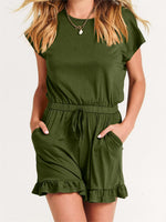 Women's Ruffle Hem Casual One Piece Pockets Romper