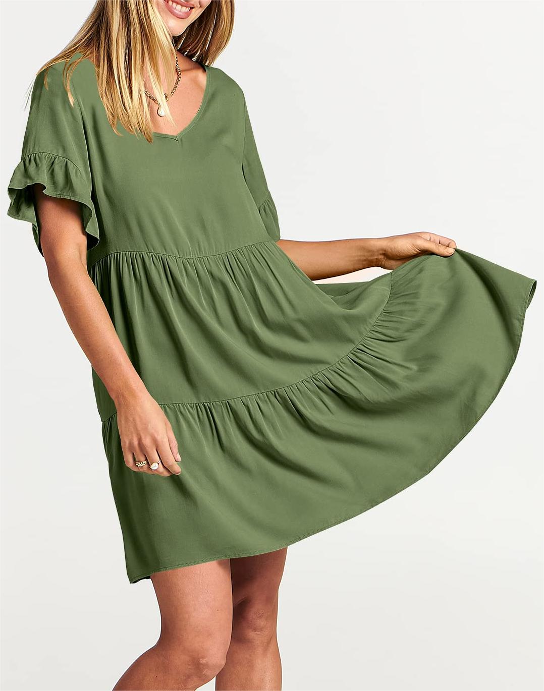 Casual Ruffle A-Line Flowy Mini Beach Dress