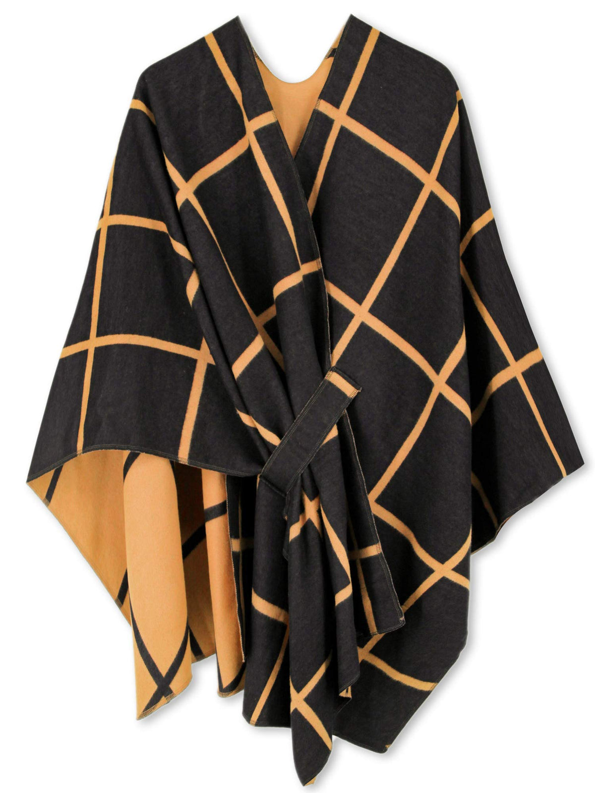 Women's Windowpane Reversible Capes Cardigan Shawls