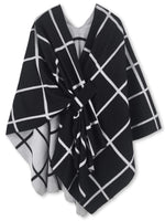 Women's Windowpane Reversible Capes Cardigan Shawls