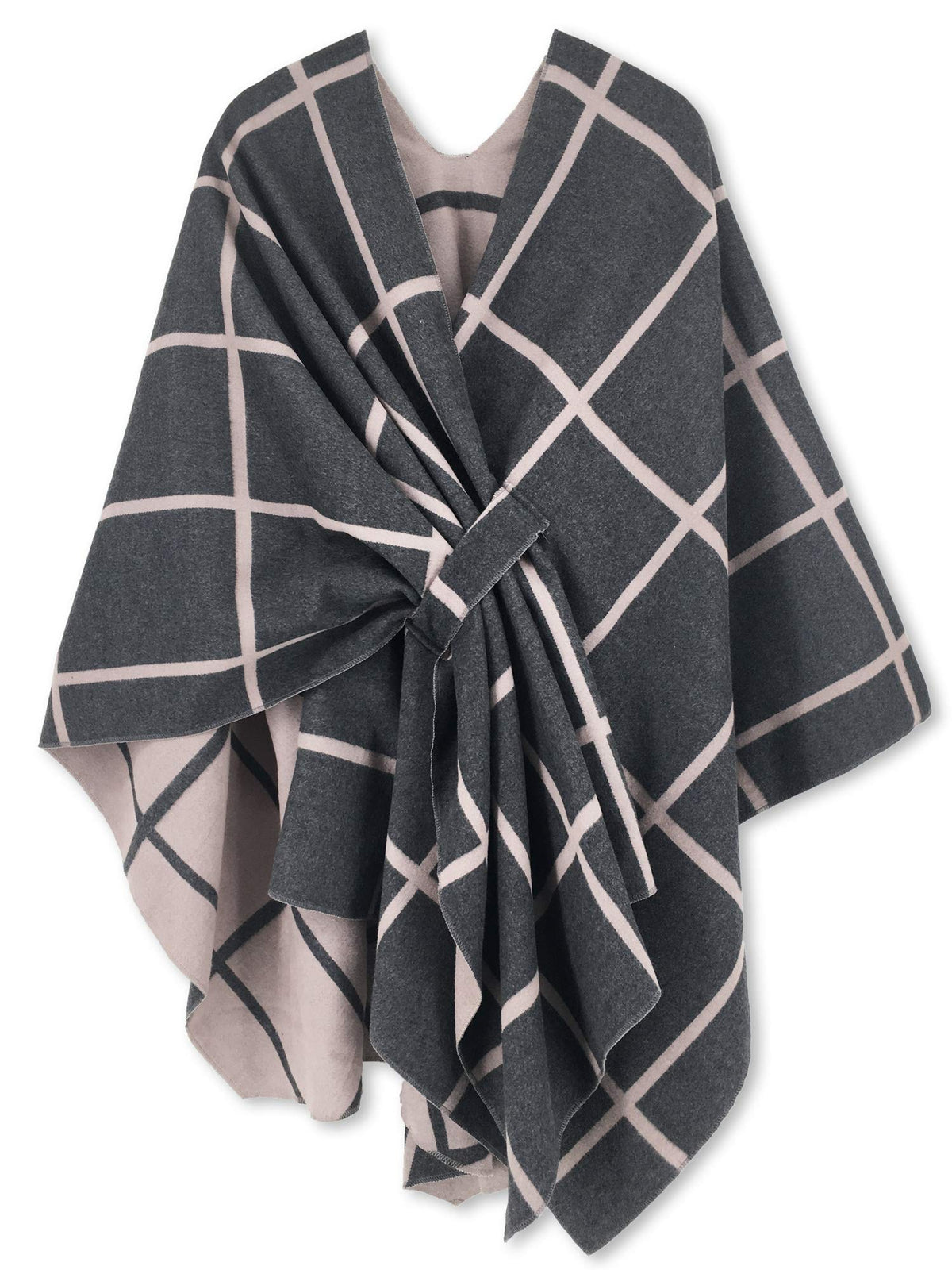 Women's Windowpane Reversible Capes Cardigan Shawls