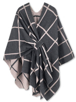 Women's Windowpane Reversible Capes Cardigan Shawls