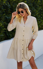 Women's Button Down 3/4 Sleeve Gingham Shirt Dress
