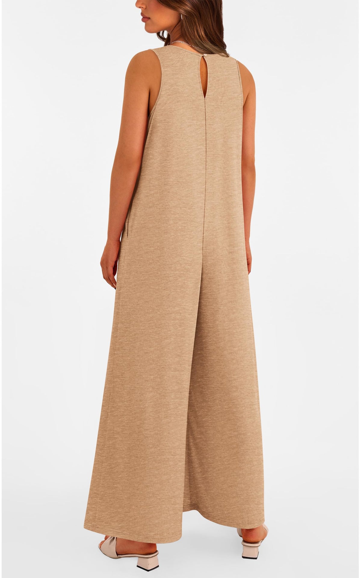 Women's Casual Wide Strap Sleeveless Tank Top V Neck Wide Leg Jumpsuit