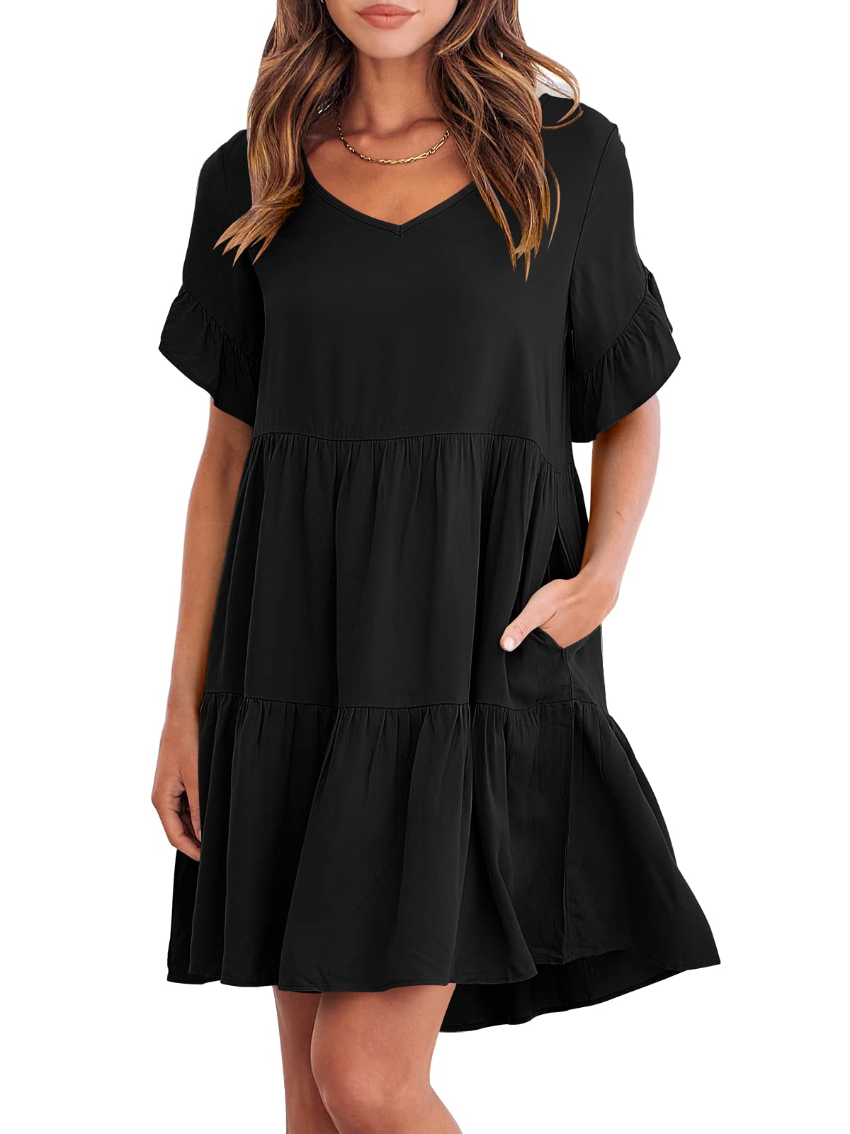 Casual Ruffle A-Line Flowy Mini Beach Dress